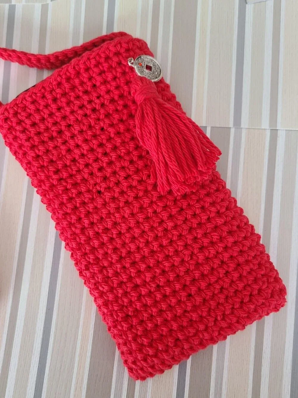 Crochet Crossbody Cell Phone Holder Small Purse Case Crossbody Bag NEW HANDMADE